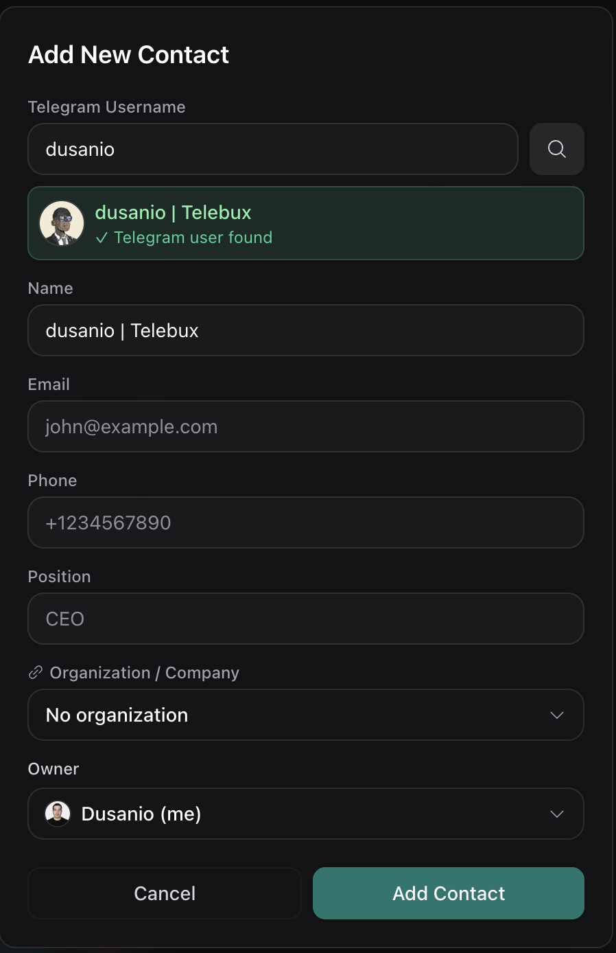 Type their Telegram handle