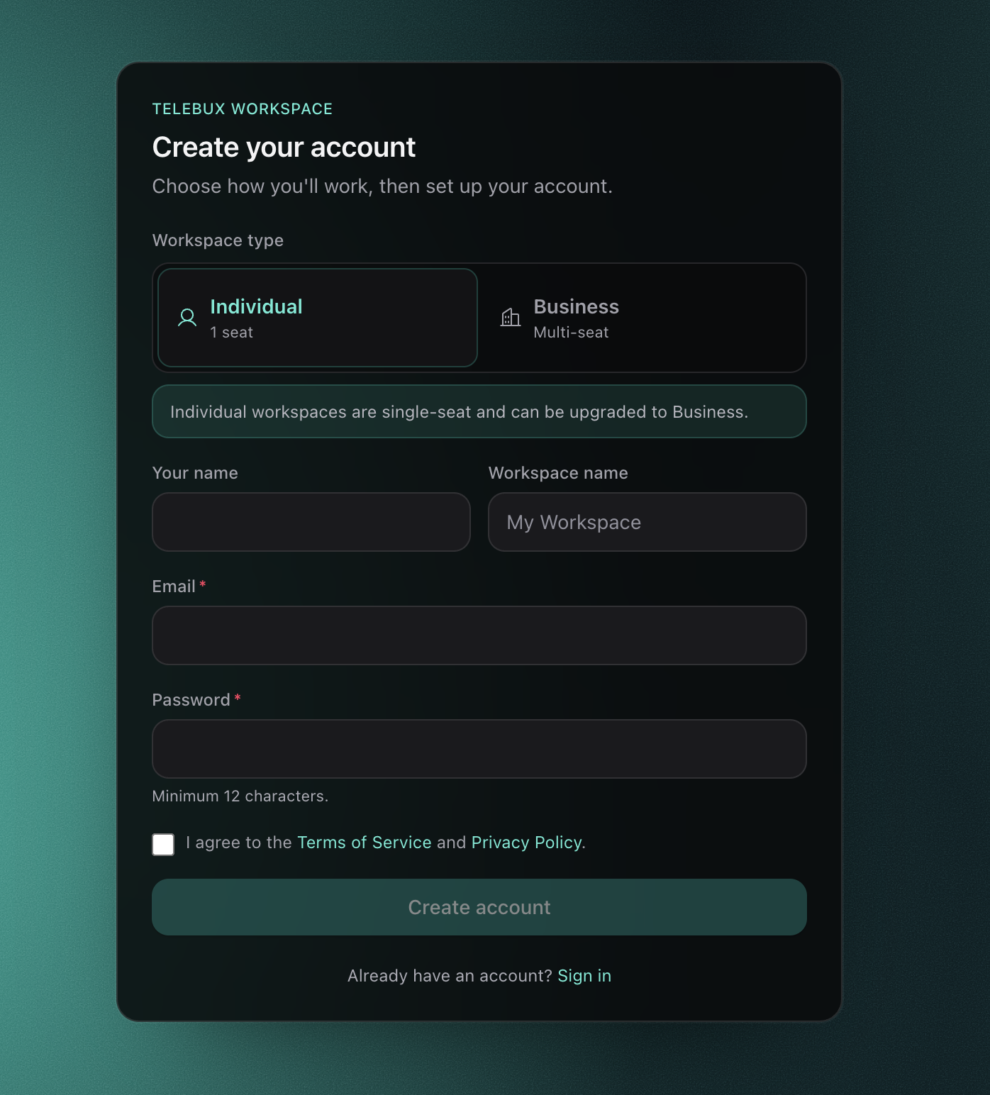 Sign up form
