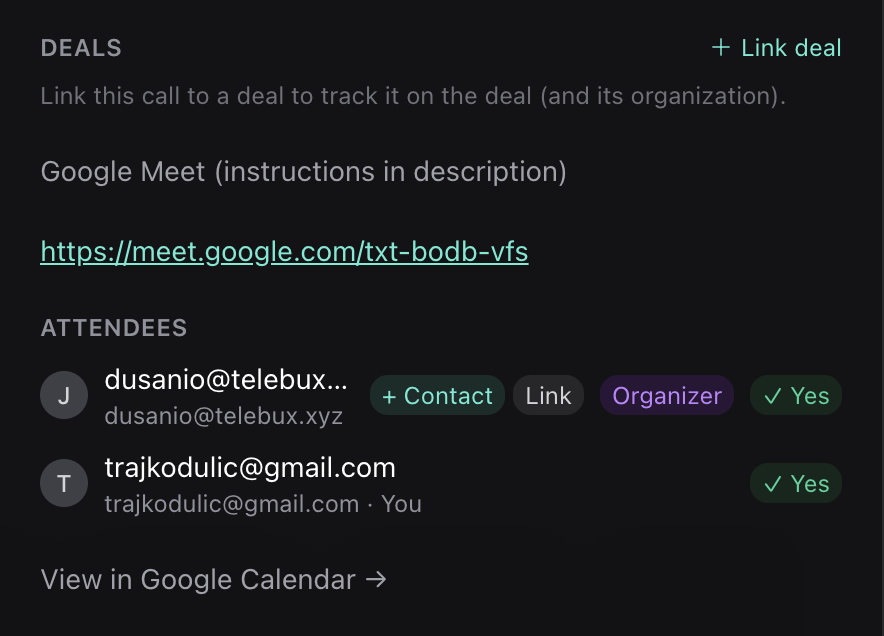 Linking deal and contact to a call