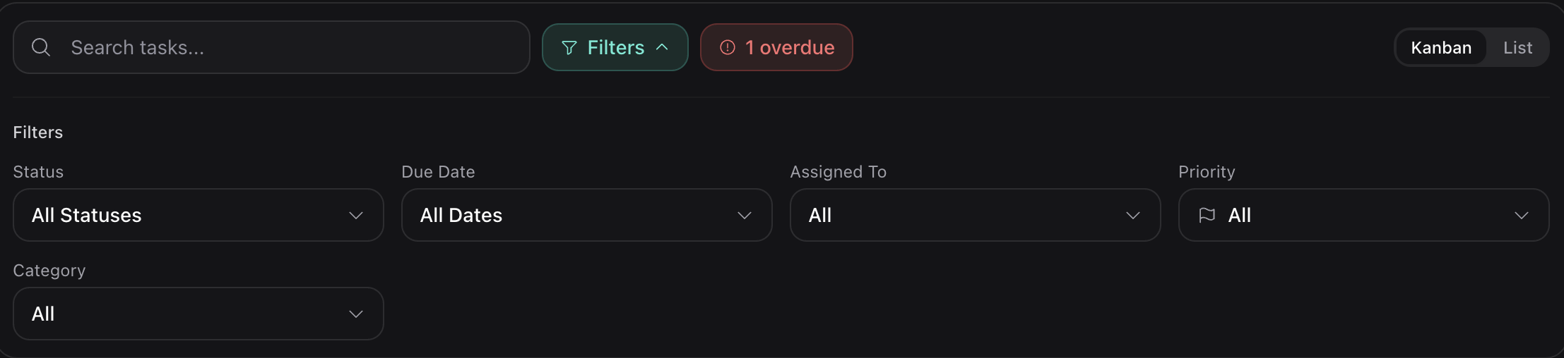 Filter tasks